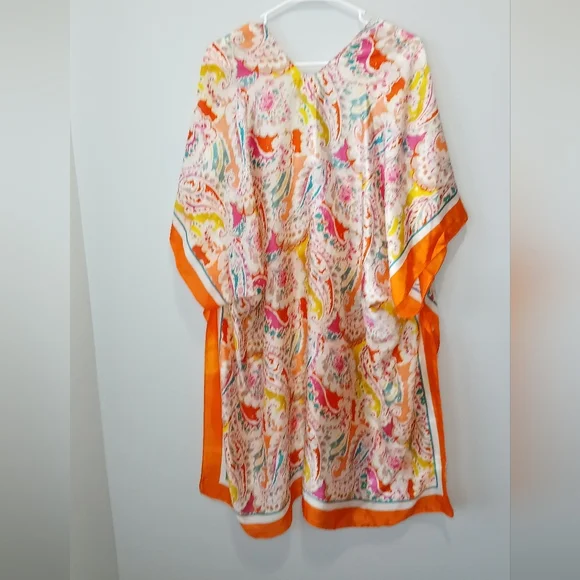 Pretty Persuasions women's OS orange paisley cover-up caftan NWT b… - Picture 2 of 7